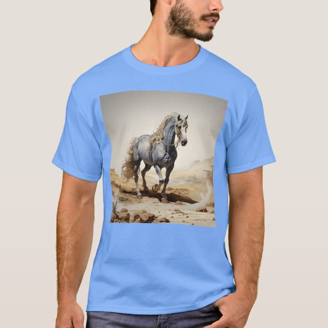T-shirt Le Cheval Bleu dans le désert drôle (Devant)