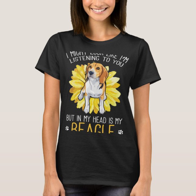 T-shirt Le Chien beagle Dans Ma Tête Est Mon Tournesol Bea (Devant)