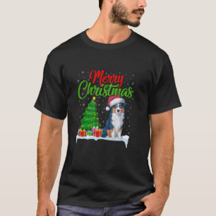 T-shirt Le chien berger australien Noël Lumière des arbres