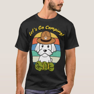 T-shirt Le chien blanc mignon veut aller camper