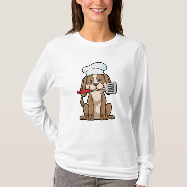 T-shirt Le chien cuisinier avec le casquette et la spatule (Devant)
