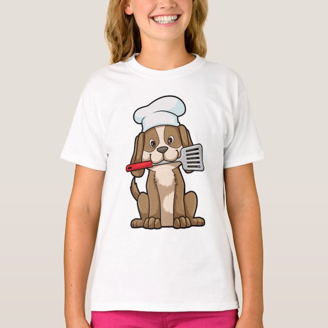 T-shirt Le chien cuisinier avec le casquette et la spatule (Devant)
