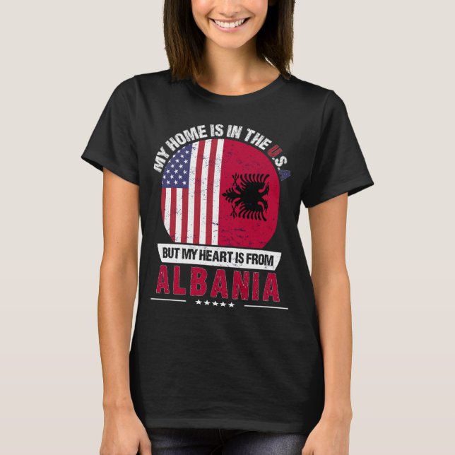 T-shirt Le coeur albanais américain vient d'Albanie (Devant)