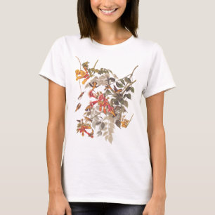 T-shirt Le colibri Throated rouge et les fleurs d'Audubon
