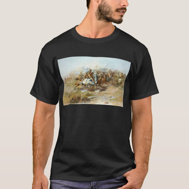 T-shirt Le combat de Custer par Charles Marion Russell (Devant)