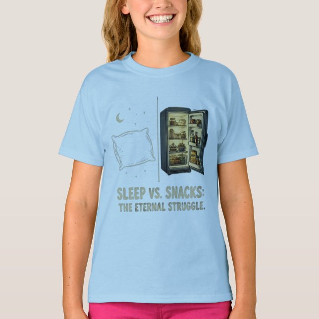 T-shirt Le Combat Éternel entre Sommeil et Snacks (Devant)