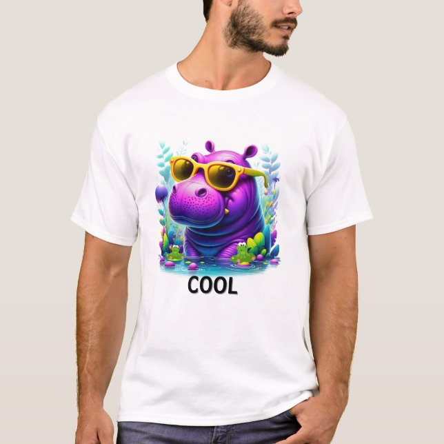 T-shirt Le cool Neon Hippo Détendre dans le marais (Devant)