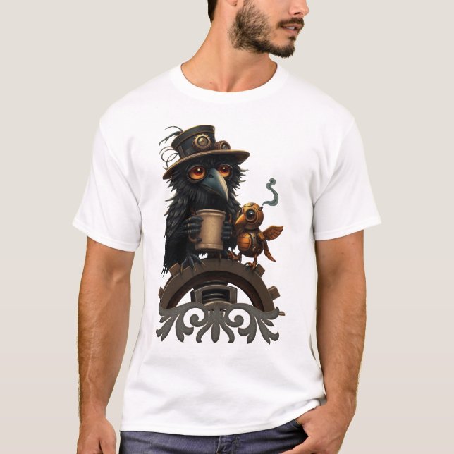 T-shirt Le corbeau alimenté par le café (Devant)