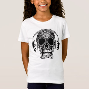 T-Shirt Le crâne bouché avec les casques Les filles coif