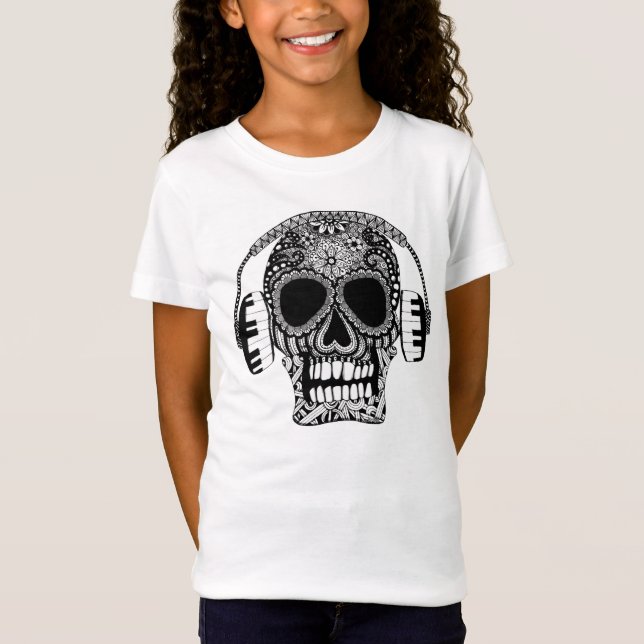 T-Shirt Le crâne bouché avec les casques Les filles coiffé (Devant)