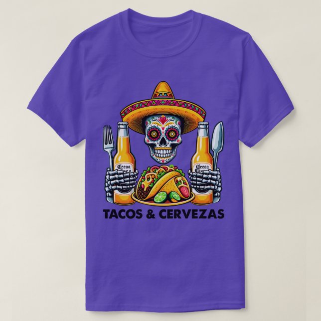 T-shirt Le crâne mexicain de sucre Tacos est drôle (Design devant)