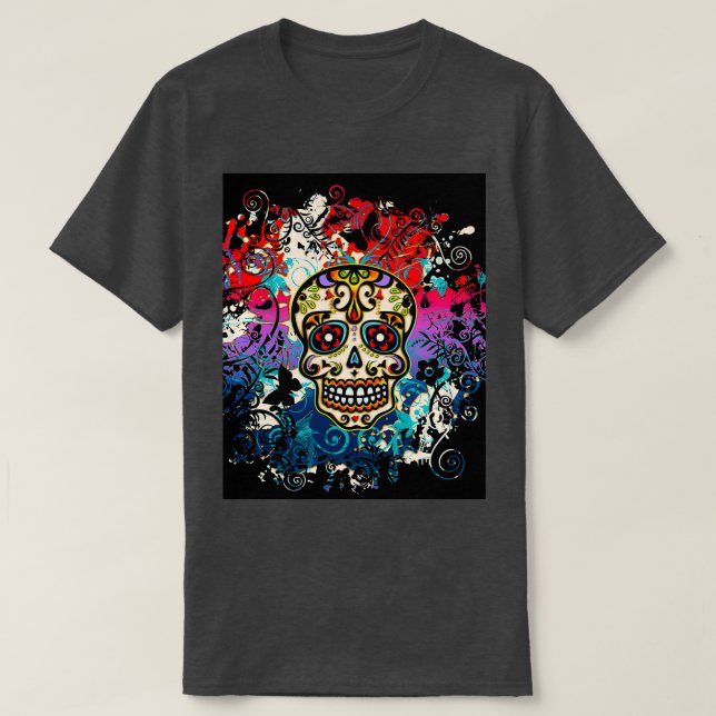 T-shirt Le crâne mexicain, le crâne à sucre, jour des mort (Design devant)