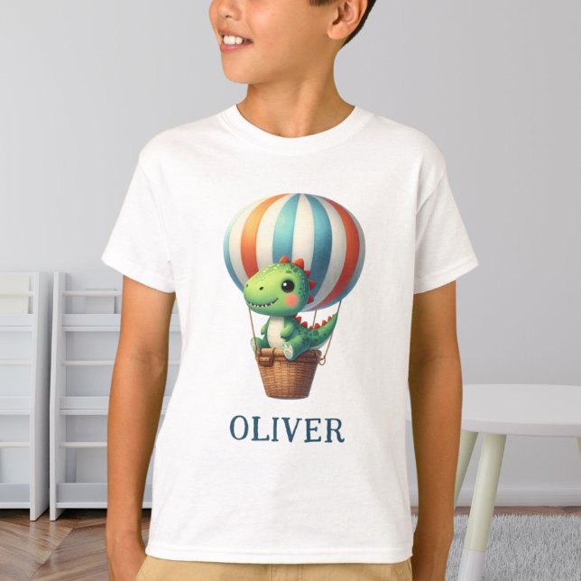 T-shirt Le Dino Vert mignon prend l'avion dans un ballon à (Créateur téléchargé)