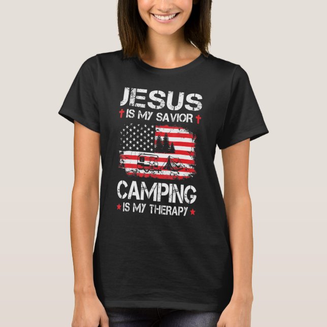 T-shirt Le Drapeau Américain Est Mon Sauveur Camping Est M (Devant)