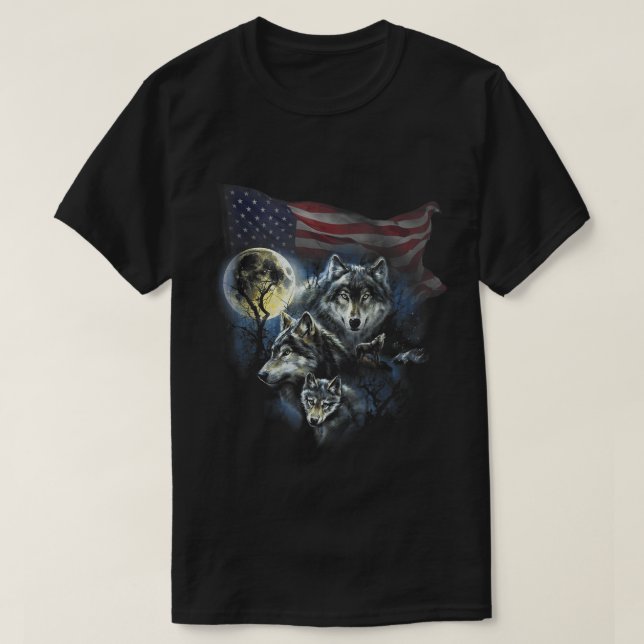 T-shirt Le drapeau de guet des loups des Mountain Men amér (Design devant)