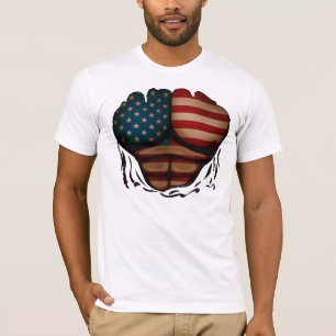 T-shirt Le drapeau de l'Amérique Muscles patriotique drôle