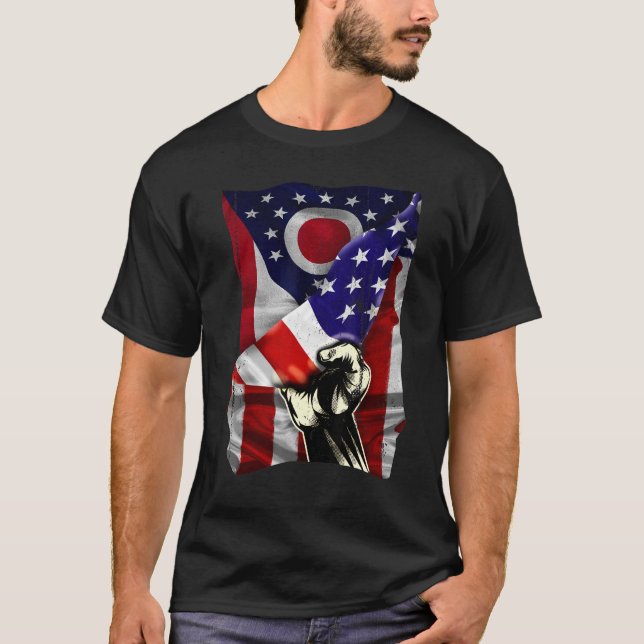 T-shirt Le drapeau de l'État de l'Ohio est en état de dést (Devant)