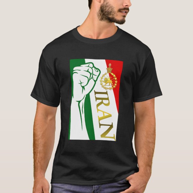 T-shirt Le Drapeau De L'Iran Avec La Couronne Pahlavi (Devant)