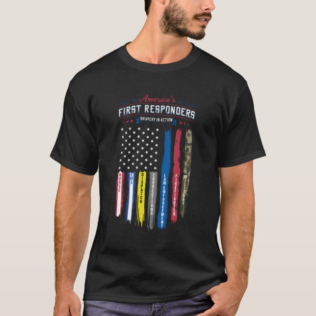 T-shirt Le Drapeau Des Premiers Répondants De L'Amérique A (Devant)