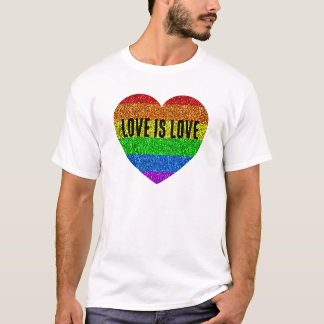 T-shirt Le drapeau LGBT éclatant l'amour du coeur est amou (Devant)
