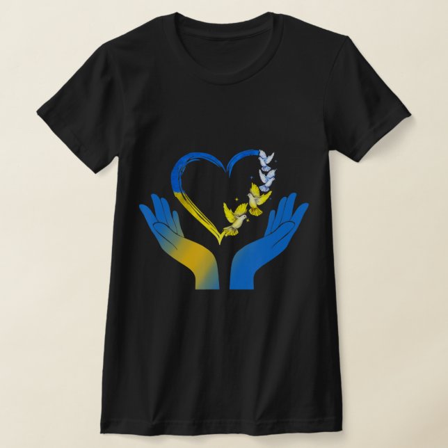 T-shirt Le Drapeau Ukrainien Dove Ukraine Coeur Mains (Poser)