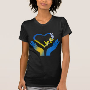 T-shirt Le Drapeau Ukrainien Dove Ukraine Coeur Mains
