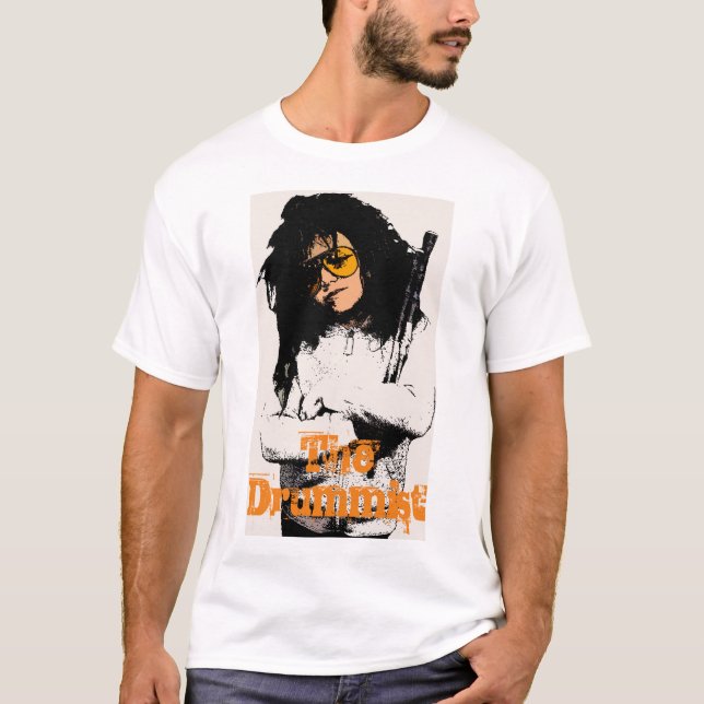 T-shirt Le Drummist de la puce Barkhouse. de webseries (Devant)