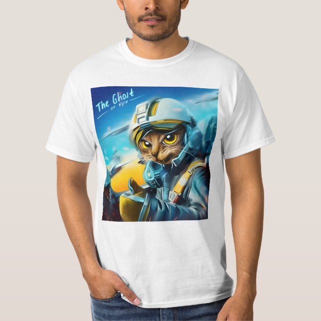 T-shirt " Le Fantôme De Chat De Kiev Ukraine Design Unisex (Devant)