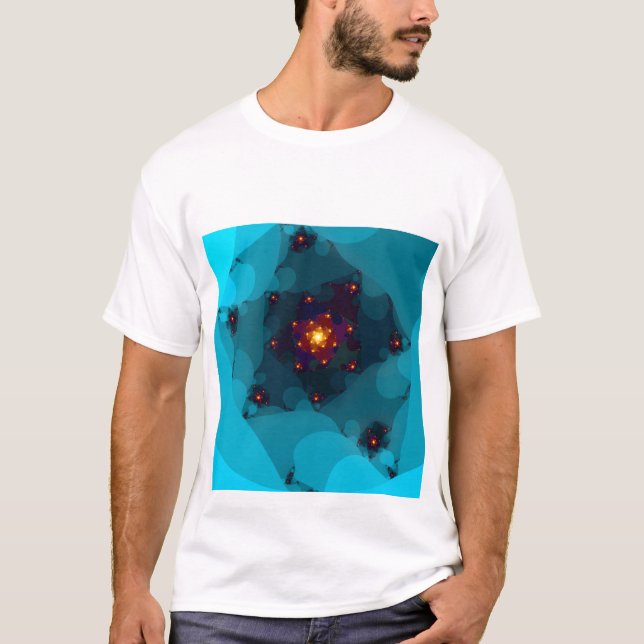 T-shirt Le feu de glace. Bleu de la fractale art. (Devant)