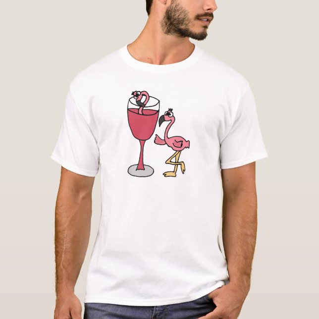 T-shirt Le Flamant rose rose rougissent dedans verre de (Devant)