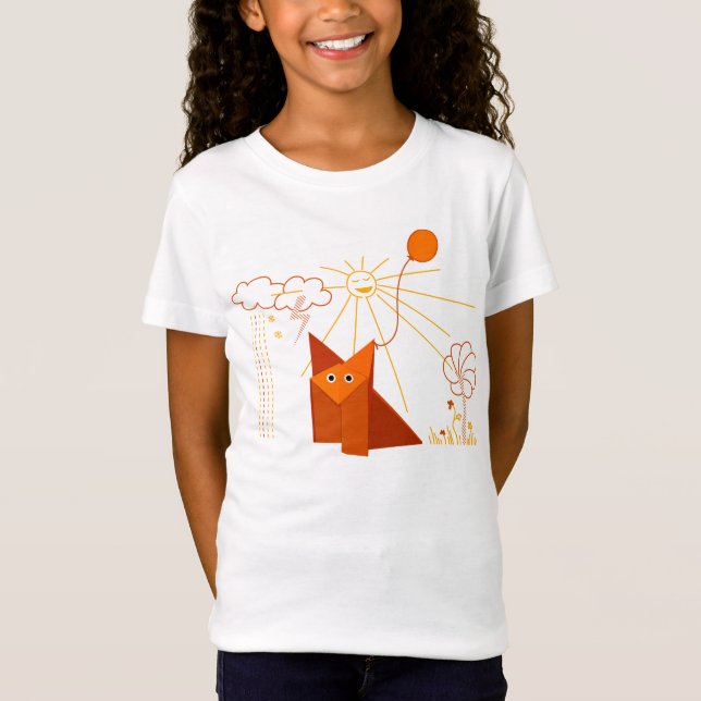 T-Shirt Le Fox mignon d'origami est lumière heureuse (Devant)