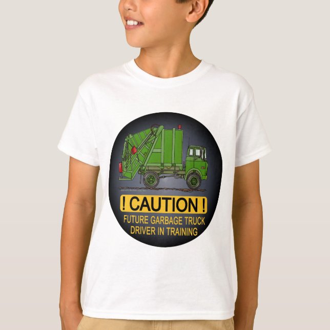 T-shirt Le futur conducteur de vert de camion à ordures (Devant)