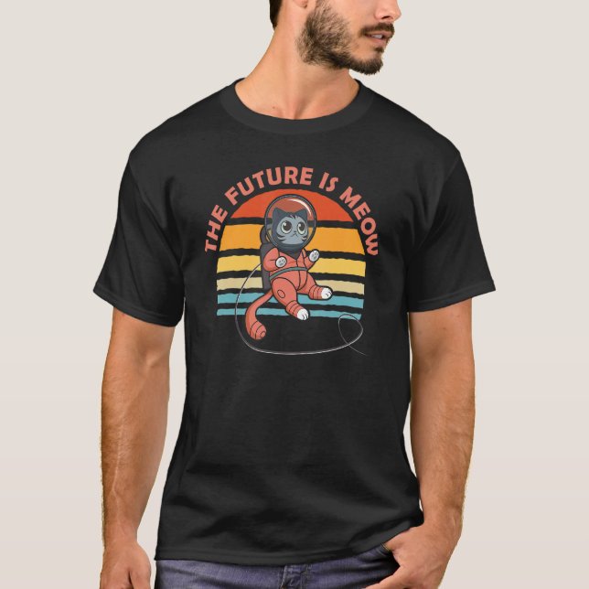 T-shirt Le futur est minou Chat dans l'espace Chat nerd (Devant)
