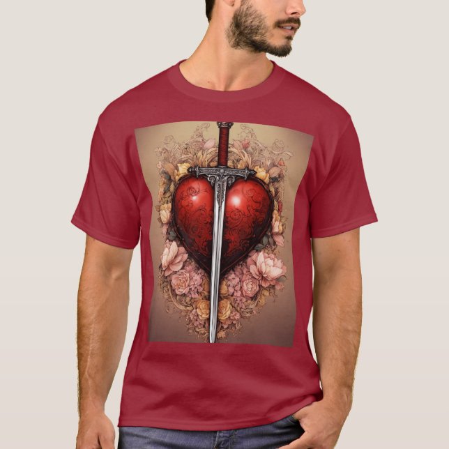 T-shirt Le Gardien du Coeur : épée et coeur Imprimer T-shi (Devant)