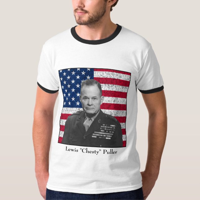 T-shirt Le Général Puller et le drapeau américain (Devant)