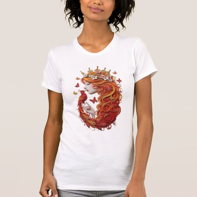 T-shirt Le "Gilded Phoenix & Bloom" Papier Quilt 3D de lux (Devant)
