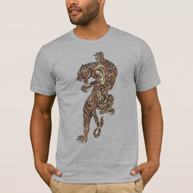 T-shirt Le gris asiatique de tatouage de tigre a semi (Devant)