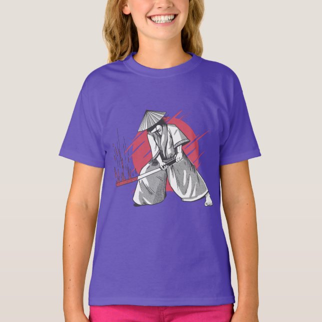 T-shirt Le guerrier de Samurai frappe avec Katana (Devant)