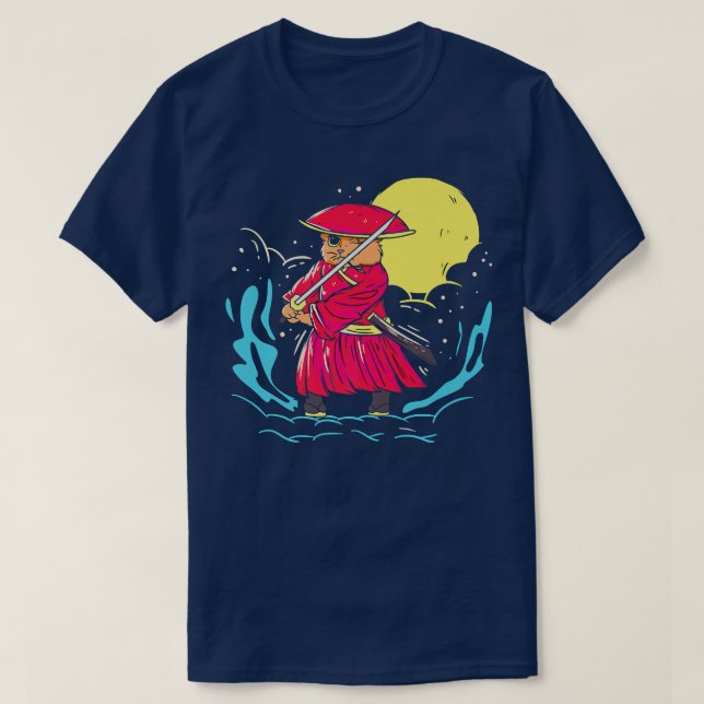 T-shirt Le guerrier du chat de position épée Samurai  (Design devant)