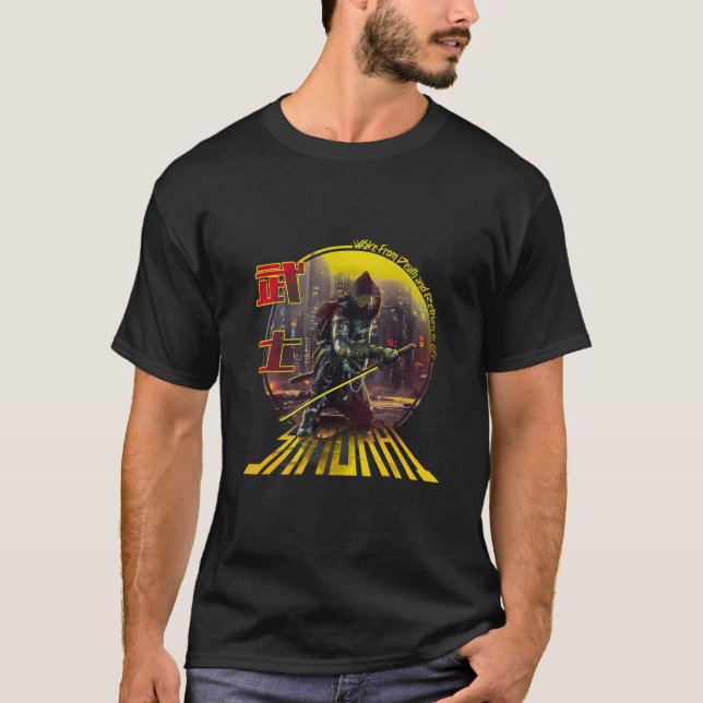 T-shirt Le guerrier futuriste Samurai en Cyberpunk japonai (Devant)