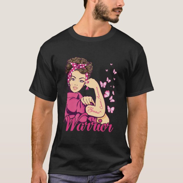 T-shirt Le guerrier Rosie Riveter Sensibilisation au cance (Devant)