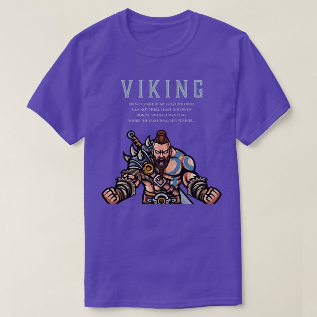 T-shirt Le guerrier viking Valhalla m'attend là où le cour (Design devant)