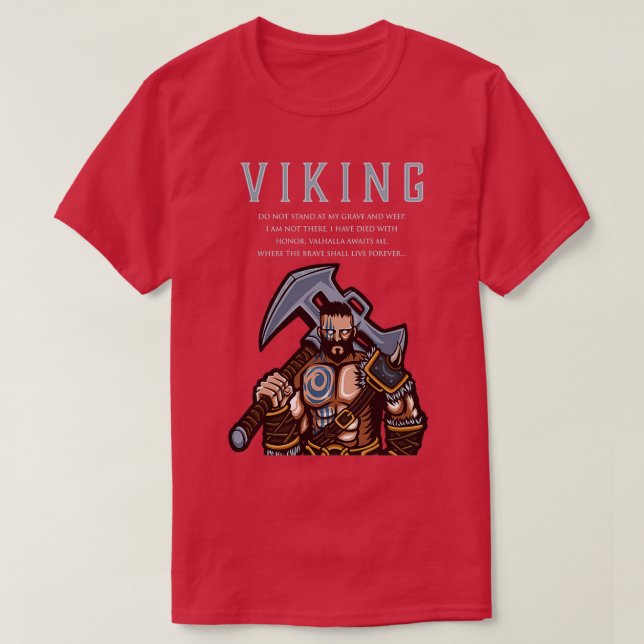 T-shirt Le guerrier viking Valhalla m'attend là où le cour (Design devant)