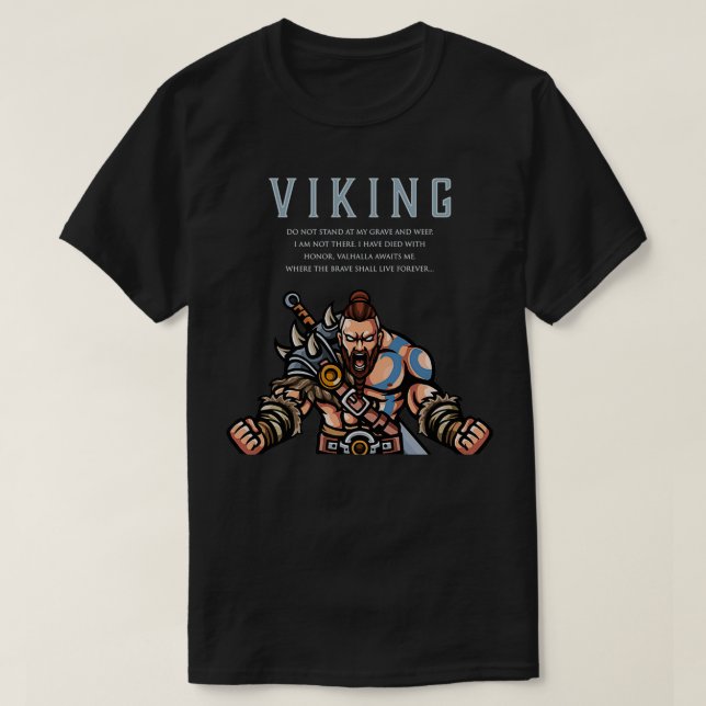 T-shirt Le guerrier viking Valhalla m'attend là où le cour (Design devant)