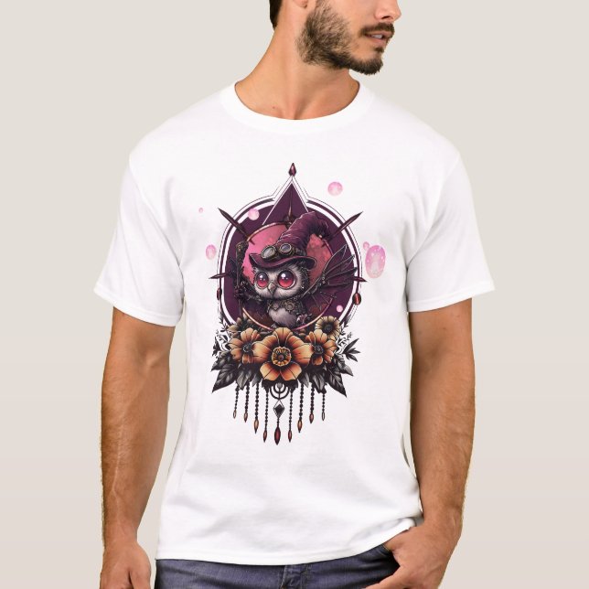 T-shirt Le hibou Steampunk : Gardien des secrets. (Devant)