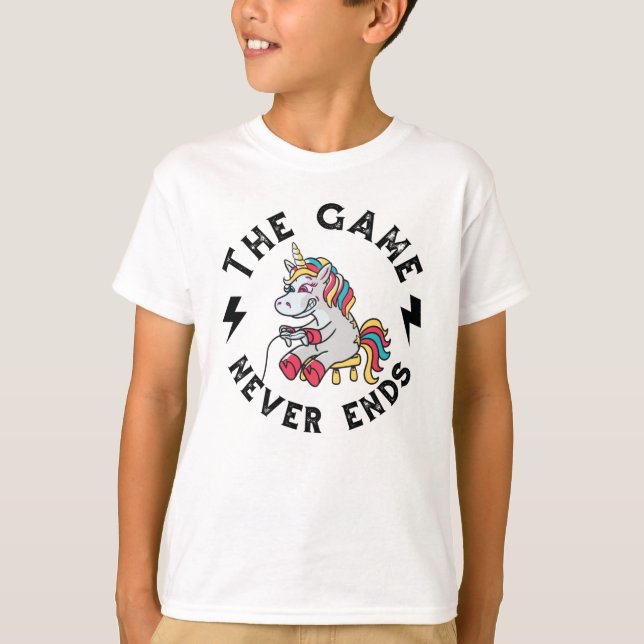 T-shirt Le jeu ne se termine jamais pour les licornes (Devant)