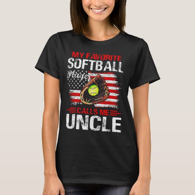 T-shirt Le joueur favori de softball m'appelle oncle Améri (Devant)