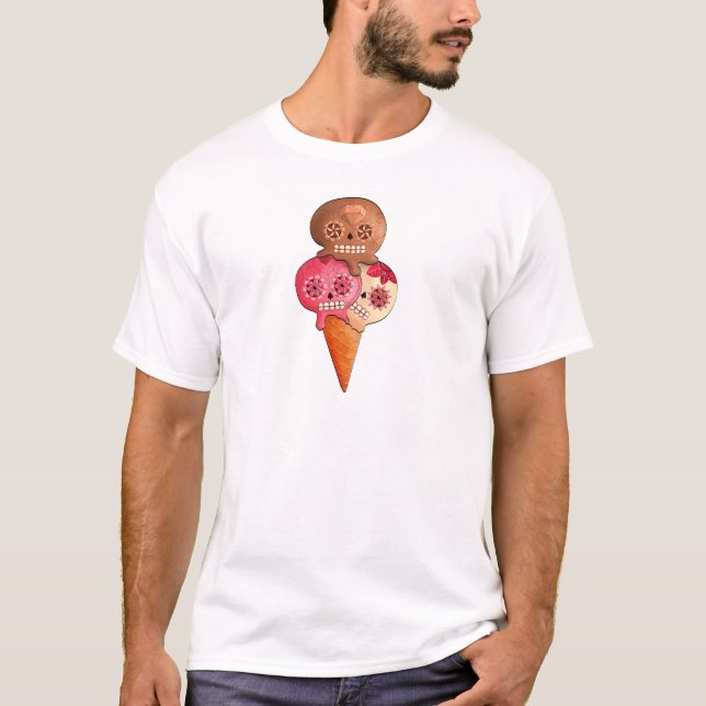 T-shirt Le jour de la crème glacée morte de crânes de (Devant)