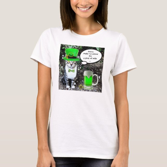 T-SHIRT LE JOUR DE SAINT PATRICK CAT WITH GREEN IRISH (Devant)