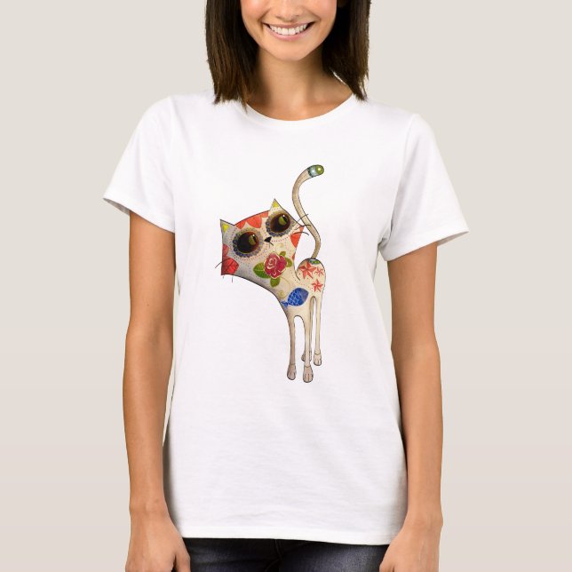 T-shirt Le jour du chat mignon blanc mort (Devant)